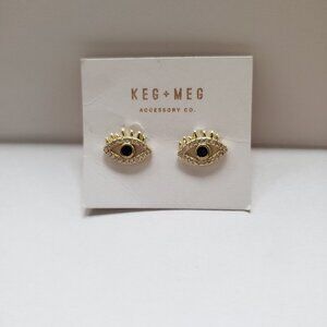 KEG + MEG ACCESSORY CO. SPARKLY GOLD & RHINESTONE THIRD EYE POST EARRINGS